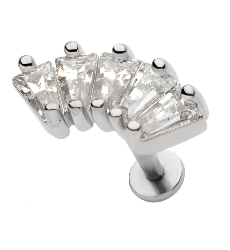 Half Crown Baguette Clear CZ Stainless Steel Internally Threaded Barbell