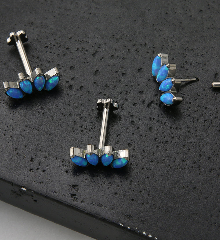 Half Crown Blue Opalite Titanium Threadless Labret