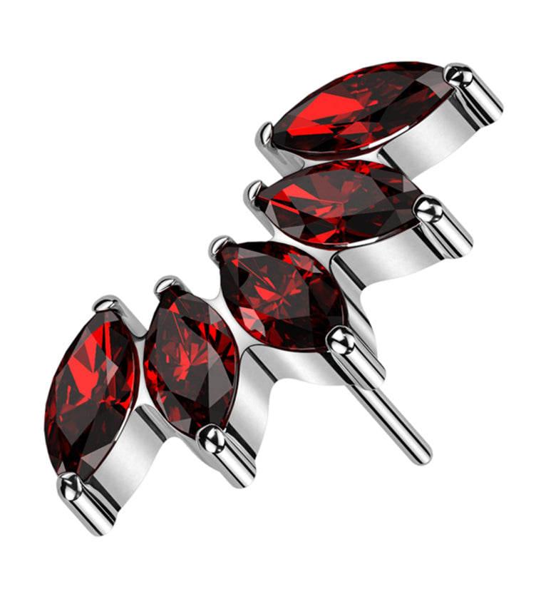 Half Crown Red CZ Threadless Titanium Top