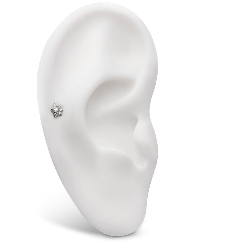 Half Flower Clear CZ Stainless Steel Internally Threaded Labret