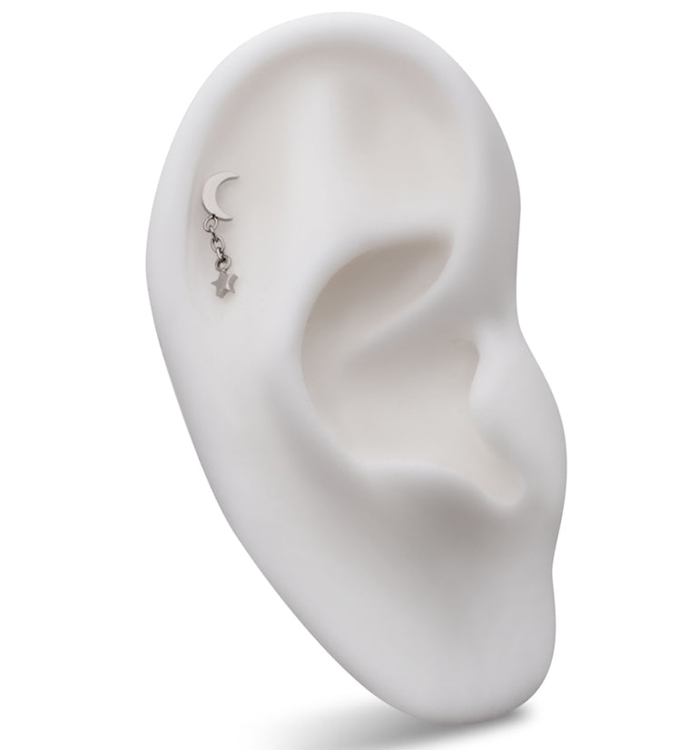 Half Moon Dangle Chain Star Threadless Titanium Top