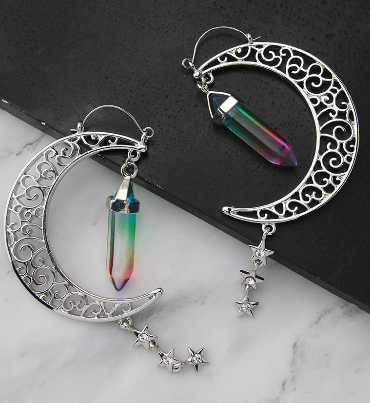 Half Moon Oil Slick Crystal Plug Hoops