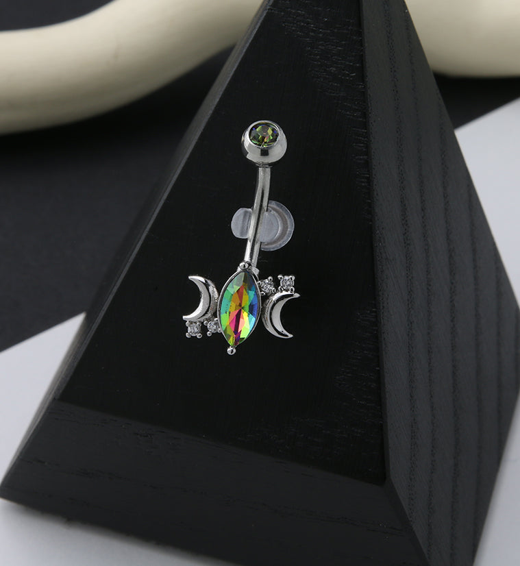 Half Moon Oval Black Aurora CZ Belly Button Ring