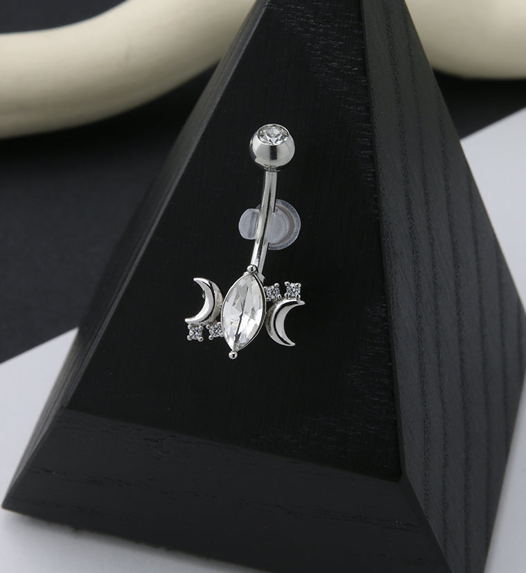 Half Moon Oval CZ Belly Button Ring