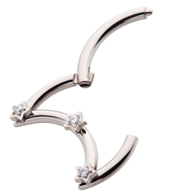 Half Moon Star CZ Titanium Hinged Segment Ring