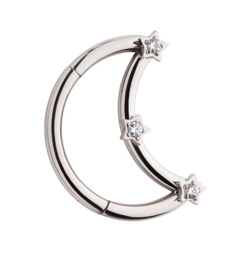Half Moon Star CZ Titanium Hinged Segment Ring