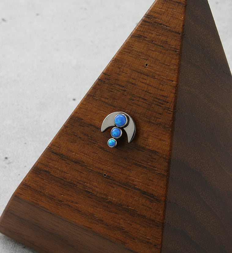Half Moon Triple Blue Opalite Threadless Titanium Top