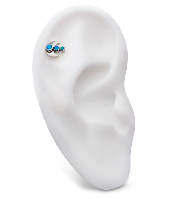 Half Moon Triple Blue Opalite Threadless Titanium Top