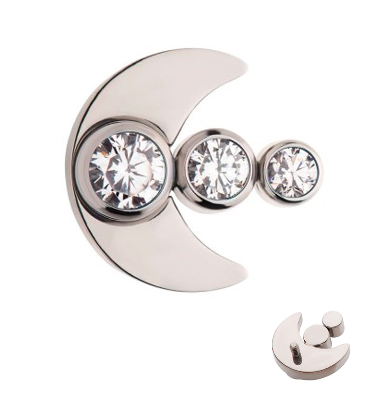 Half Moon Triple CZ Internally Threaded Titanium Top