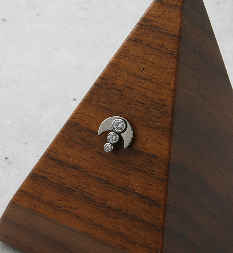 Half Moon Triple CZ Threadless Titanium Top
