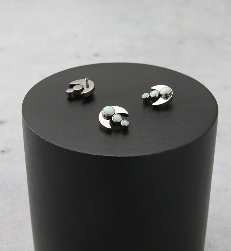 Half Moon Triple White Opalite Internally Threaded Titanium Top