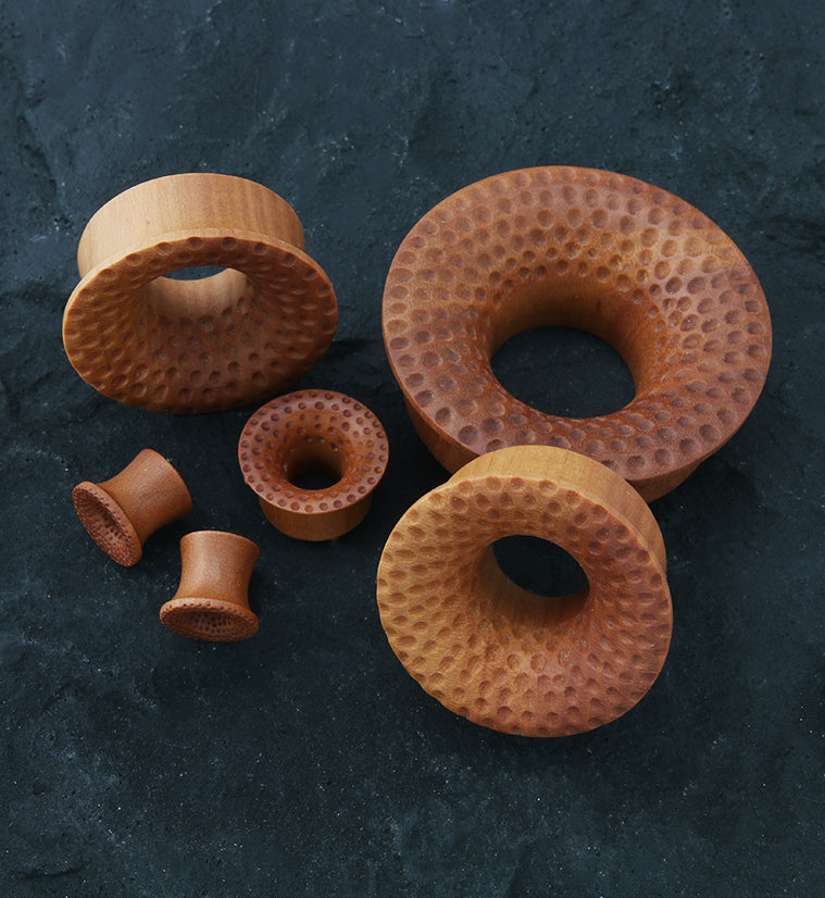 Hammered Saba Wood Mayan Flare Tunnel Plugs
