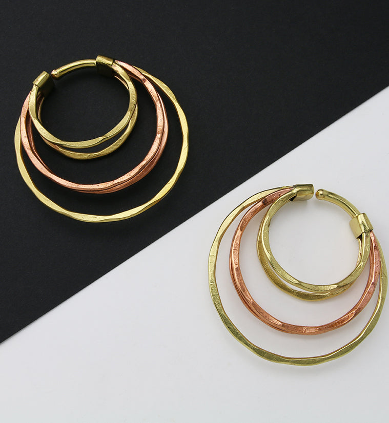 Hammered Triple Hoop Brass Ear Weights