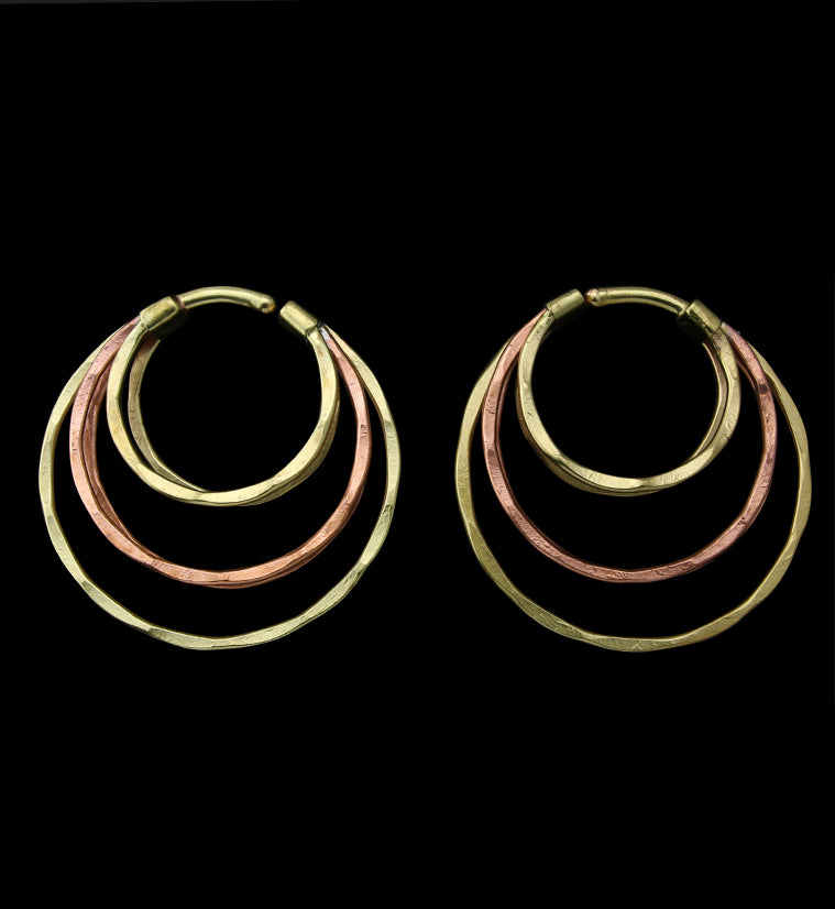 Hammered Triple Hoop Brass Ear Weights