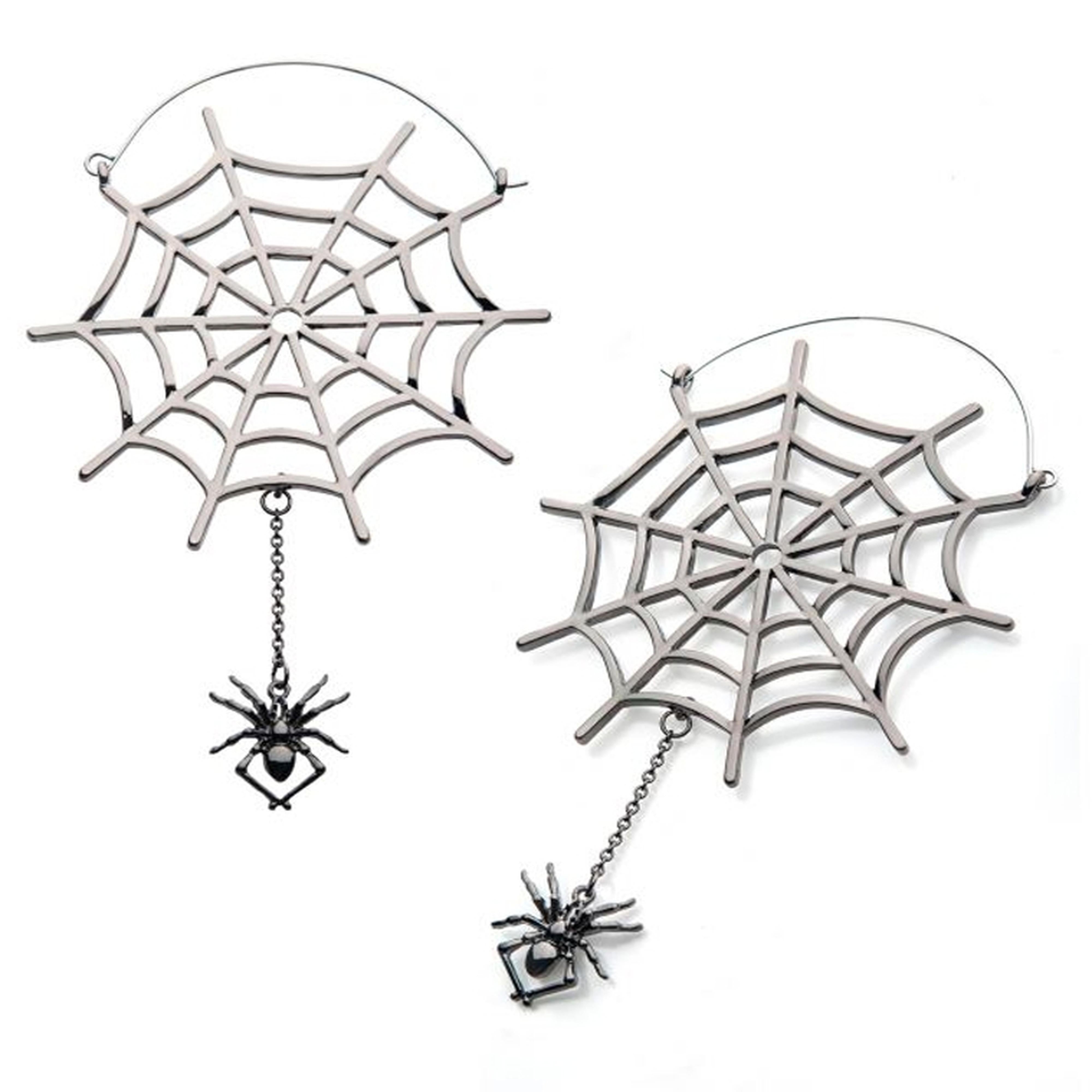 20G Black Spiderweb Dangle Plug Hoops