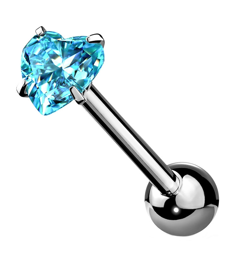 Aqua Heart CZ Prong Set Stainless Steel Barbell