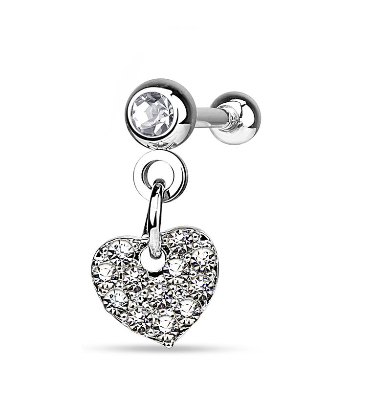 Heart CZ Dangle Steel Tragus / Cartilage Barbell