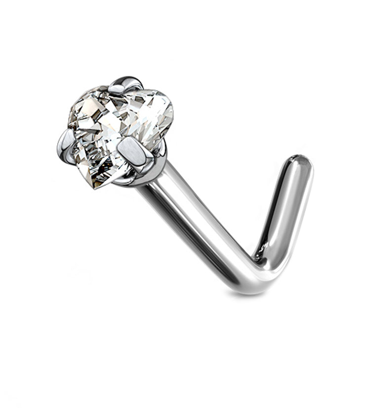 Heart CZ Titanium Nose Ring L Bend