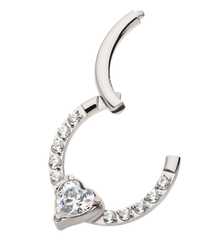Heart Row CZ Titanium Hinged Segment Ring