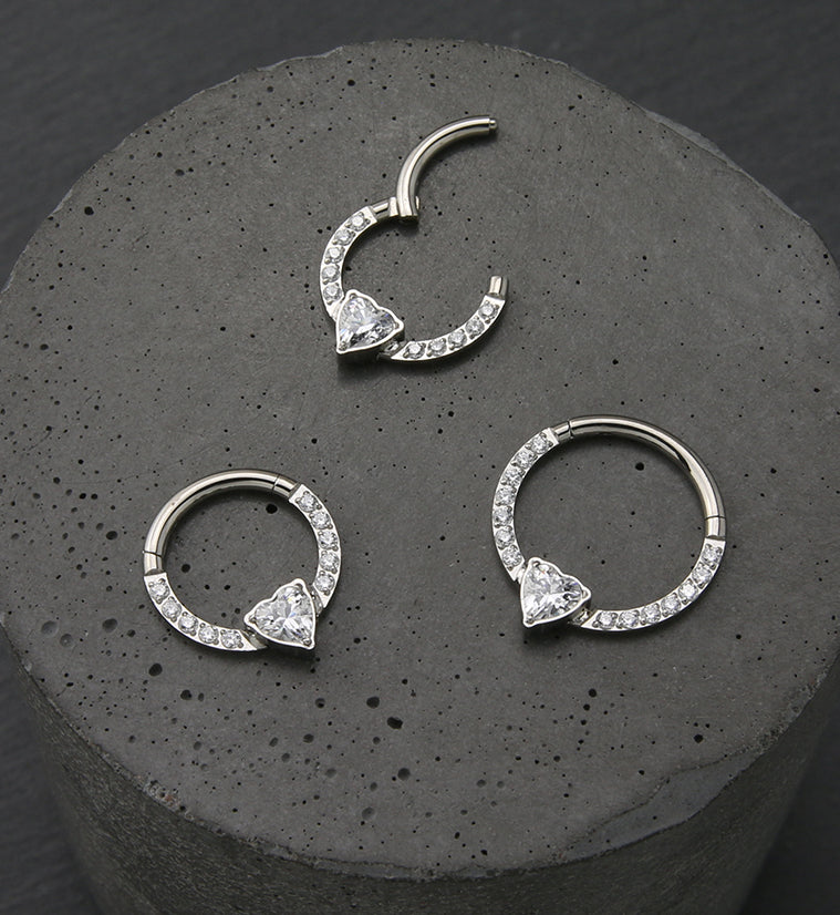 Heart Row CZ Titanium Hinged Segment Ring