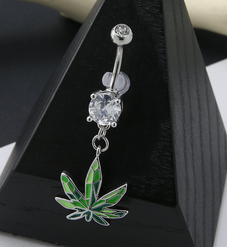 Hemp Leaf CZ Belly Button Ring