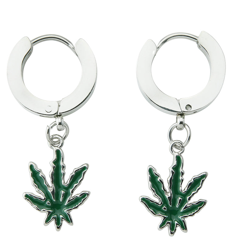 Hemp Leaf Stainless Steel Hoop Earrings