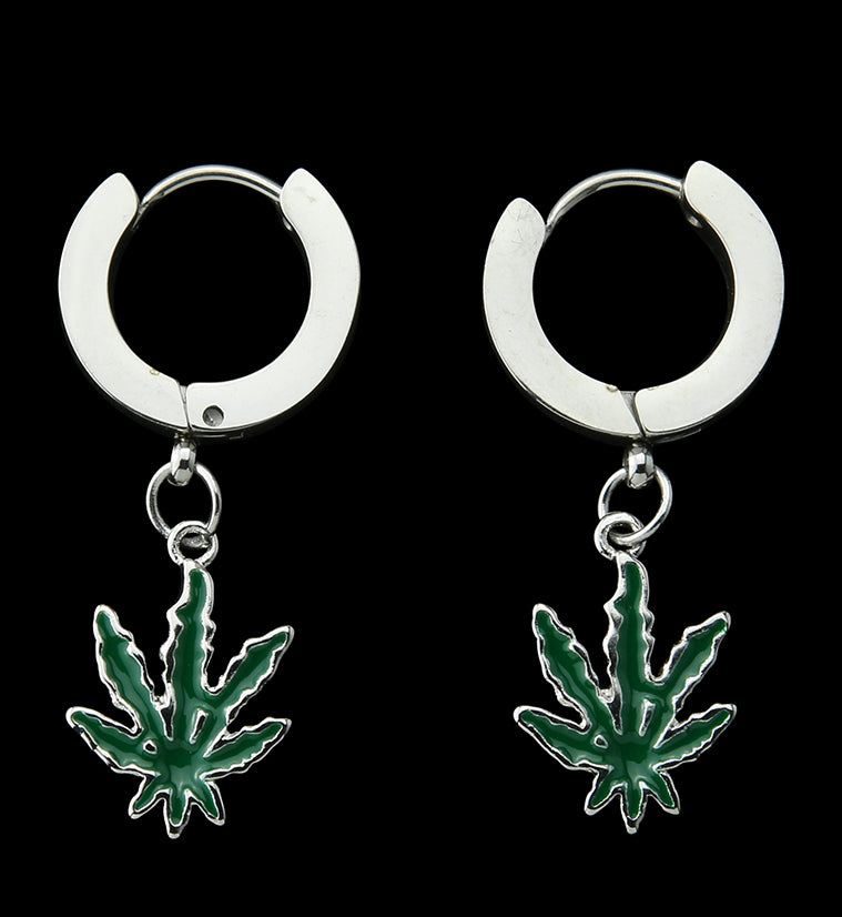 Hemp Leaf Stainless Steel Hoop Earrings
