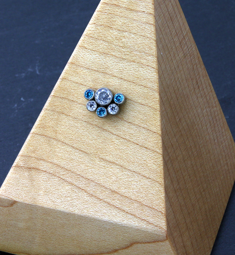 Hexad Aqua CZ Threadless Titanium Top