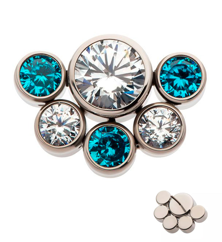 Hexad Aqua CZ Threadless Titanium Top