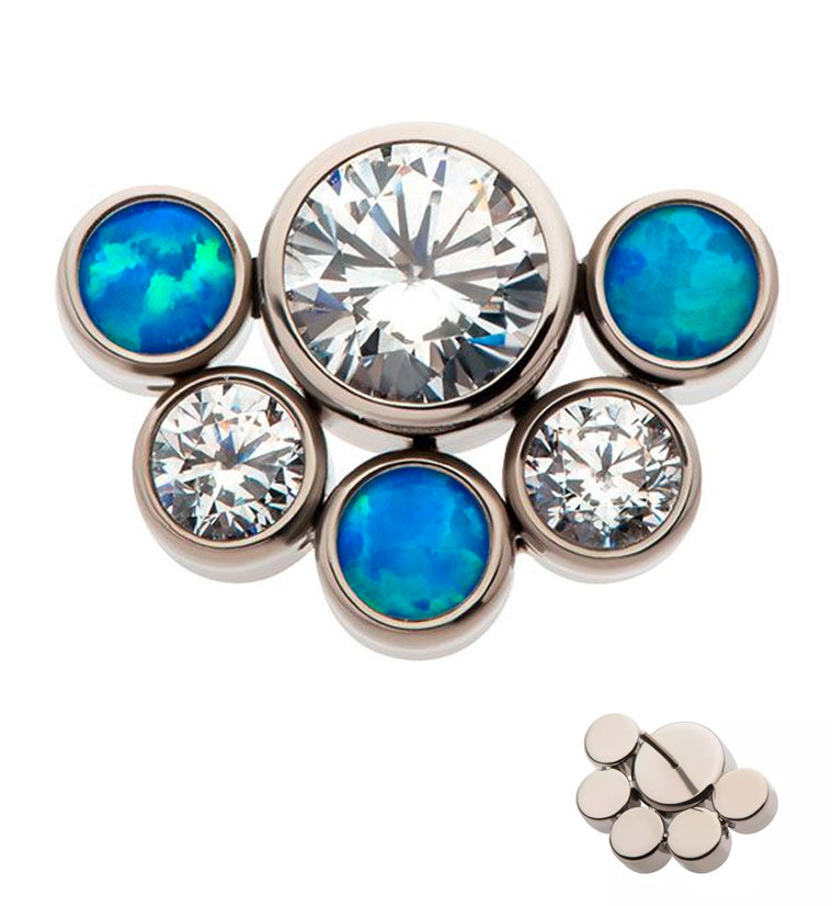 Hexad Blue Opalite Clear CZ Threadless Titanium Top