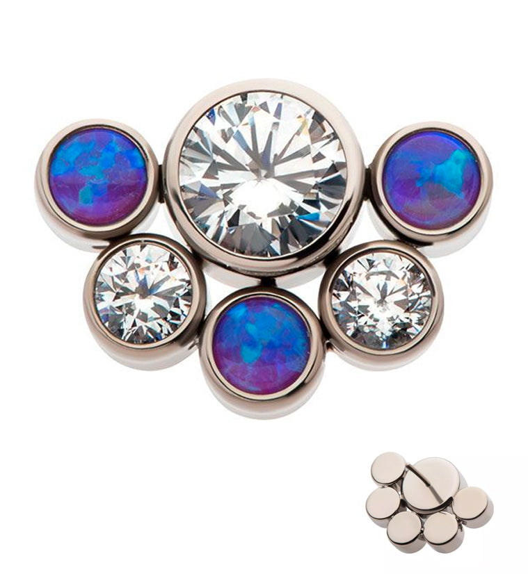 Hexad Purple Opalite Clear CZ Threadless Titanium Top