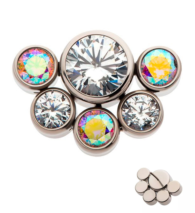 Hexad Rainbow Aurora CZ Threadless Titanium Top