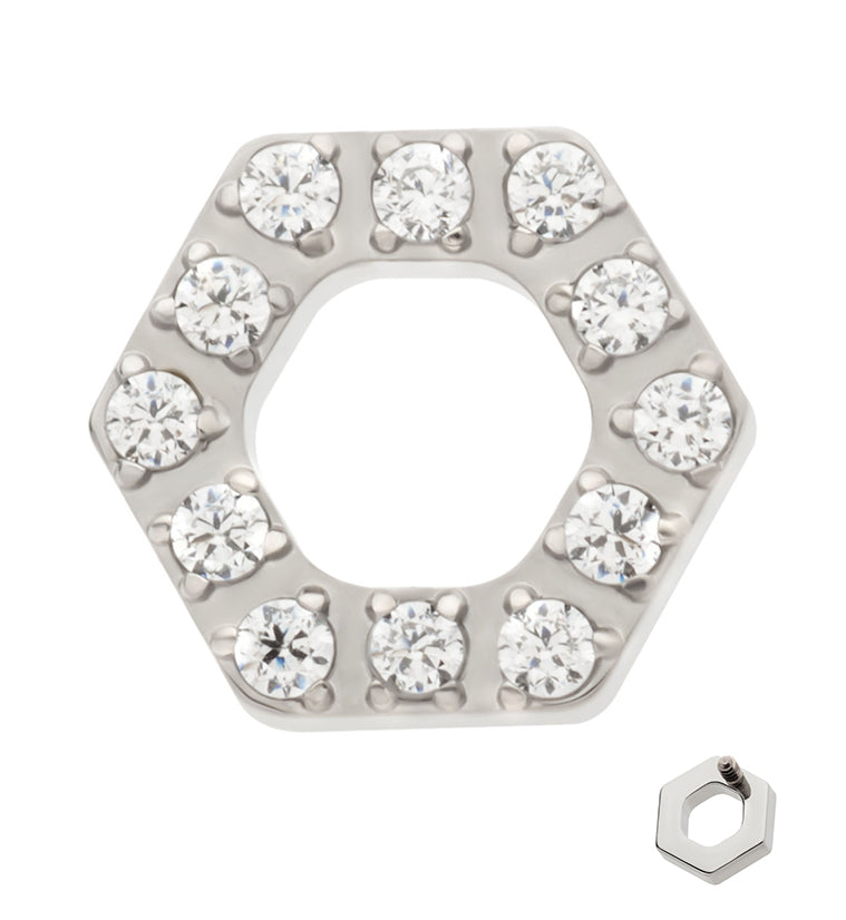 Hexagon Pave Clear CZ Internally Threaded Titanium Top