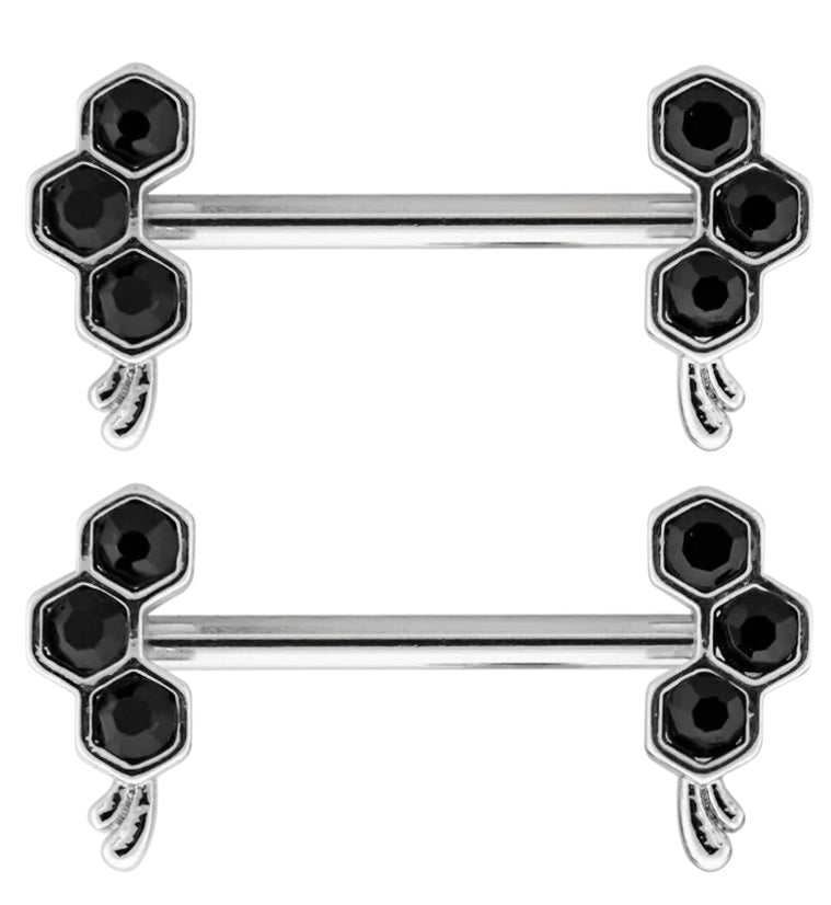 Honeycomb Drip Black CZ Stainless Steel Nipple Barbell