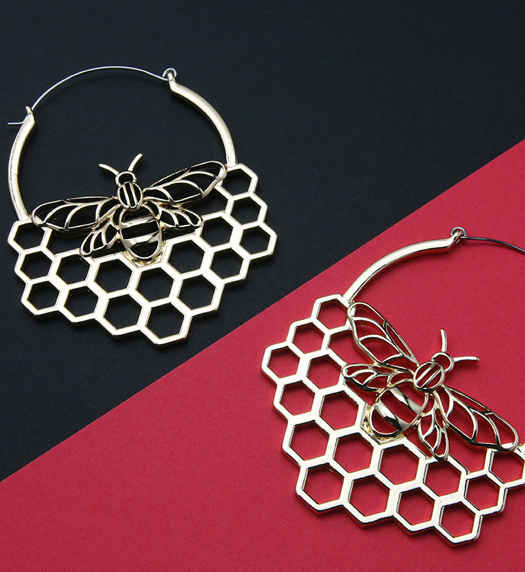 20G Golden Bumblebee Honeycomb Plug Hoops