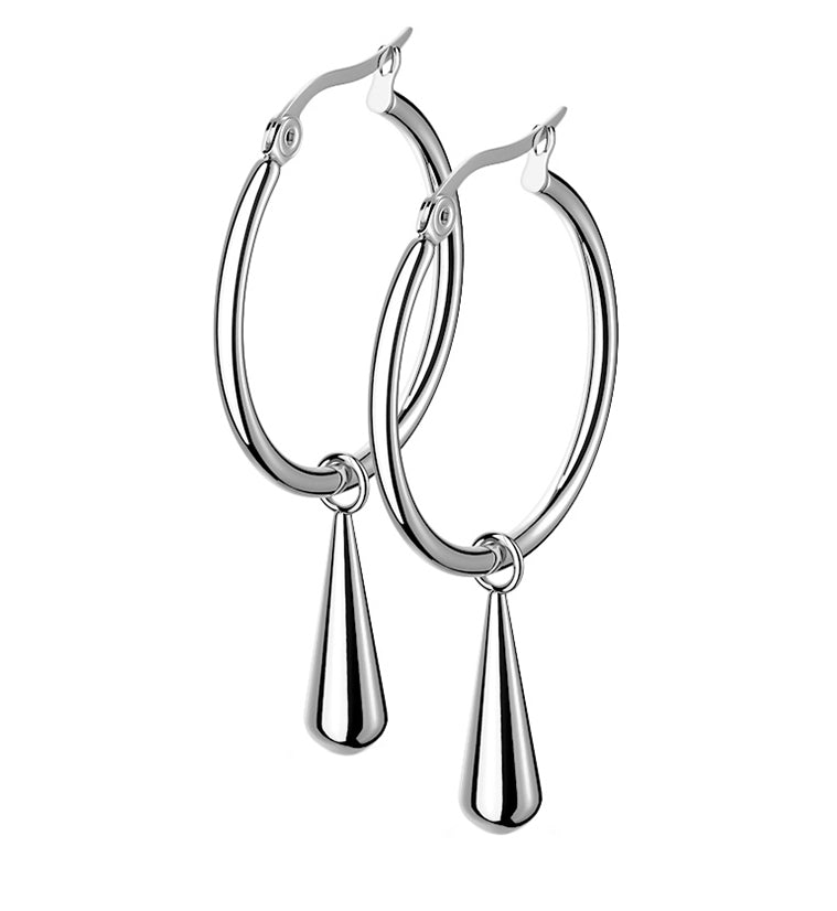 Silver Hoop Drop Earrings