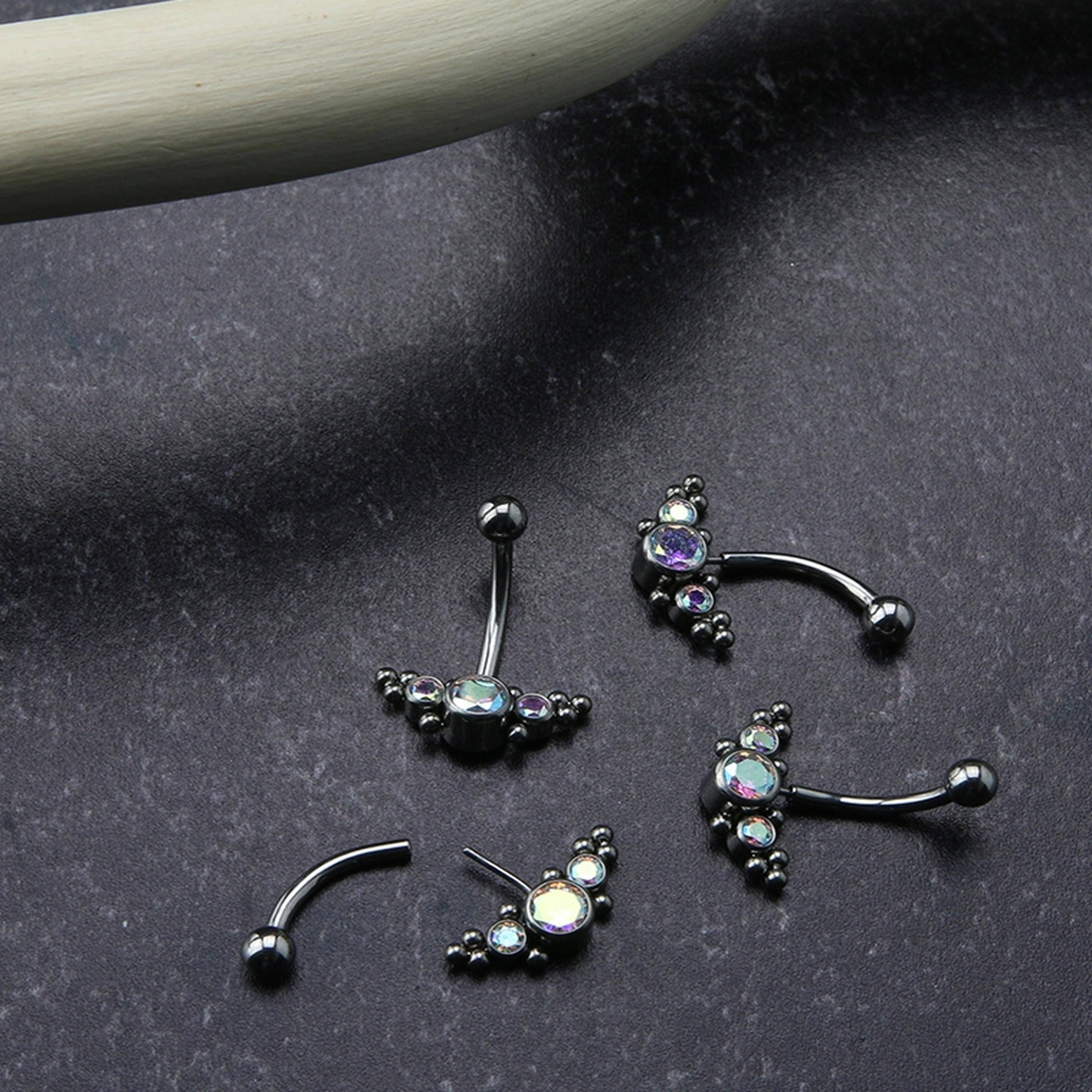 Horde Cluster Rainbow Aurora CZ Titanium Threadless Curved Barbell