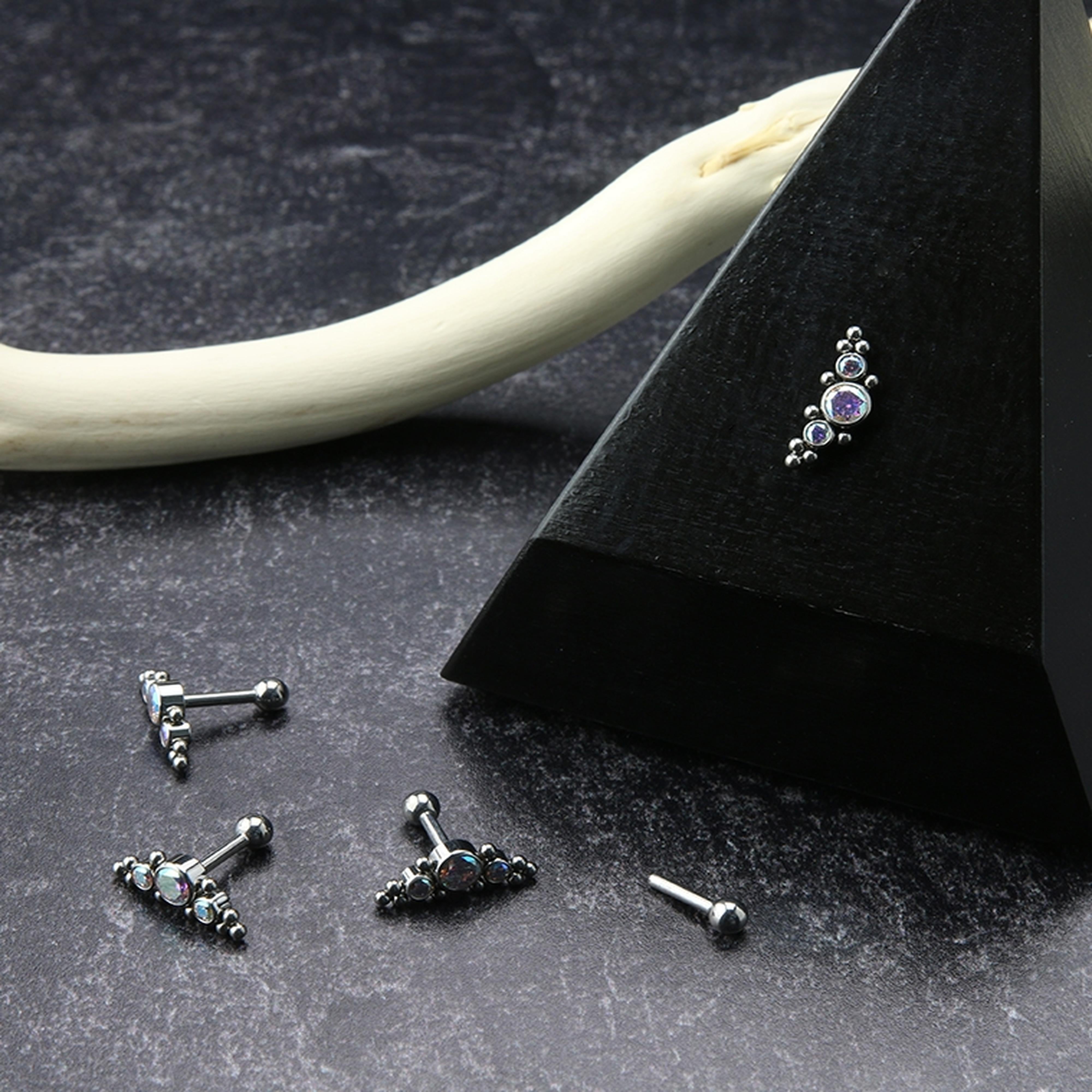 Horde Cluster Rainbow Aurora CZ Titanium Threadless Barbell