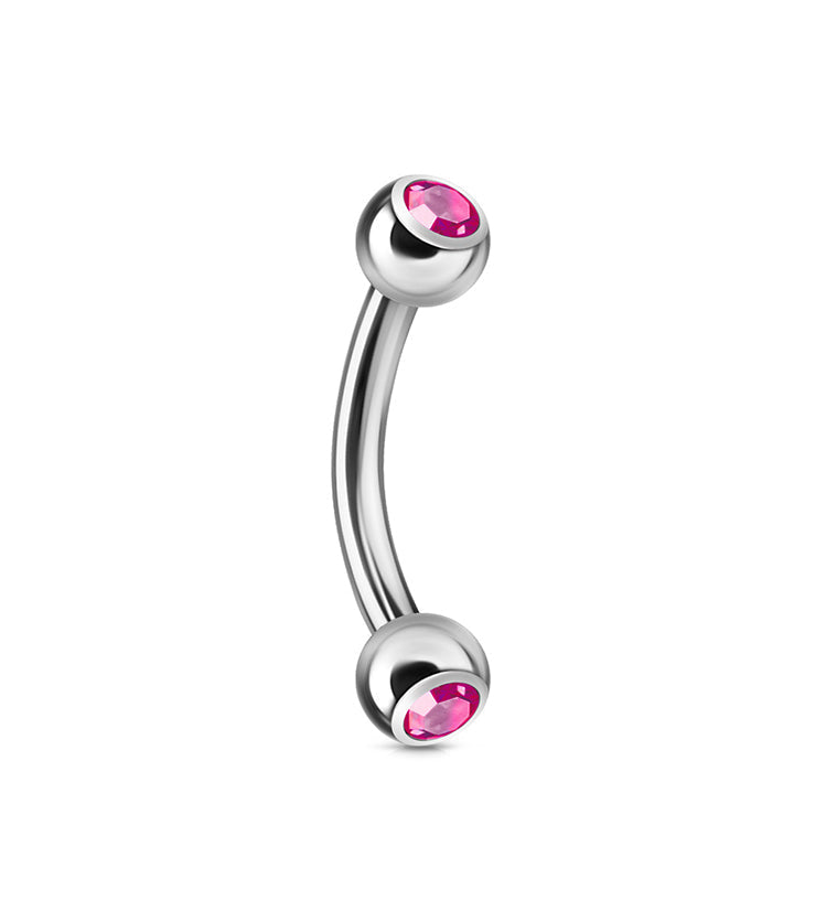 Fushia Double CZ Stainless Steel Curved Barbell