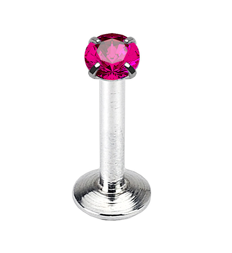 Fuschia Pink CZ Prong Internally Threaded Labret