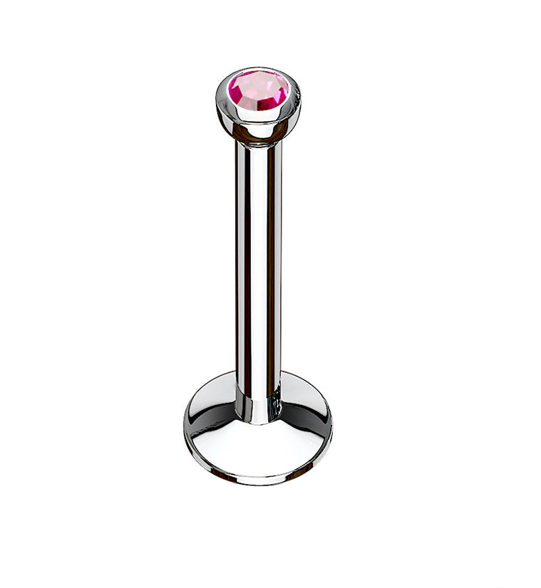Hot Pink CZ Stainless Steel Internally Threaded Labret