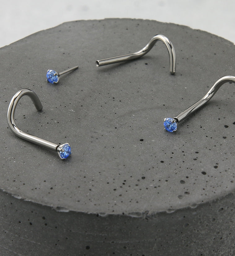 Icy Blue CZ Titanium Threadless Nose Screw Ring