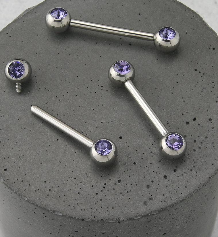 Internally Threaded Stainless Steel Tanzanite CZ Barbell
