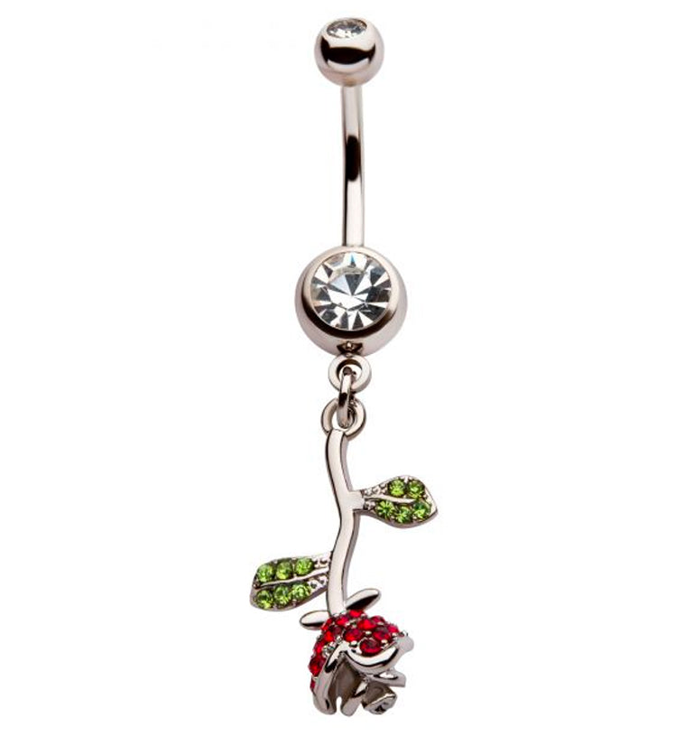Inverted Rose CZ Belly Button Ring