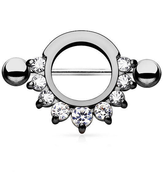 Grey CZ Circular Nipple Ring Shield