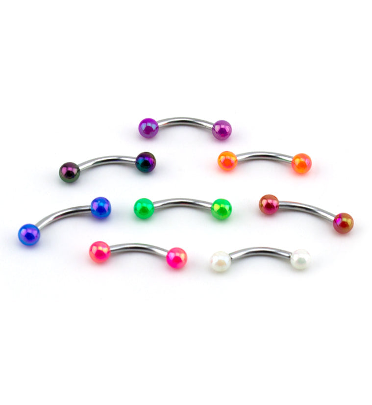 Double Iridescent Ball Steel Curved Barbell