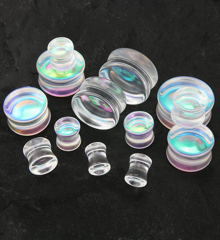 Iridescent Glass Double Flare Plugs