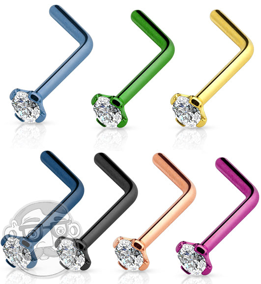 20G CZ Gem Top L Shape Nose Stud