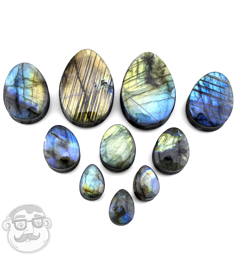 Labradorite Stone Teardrop Plugs