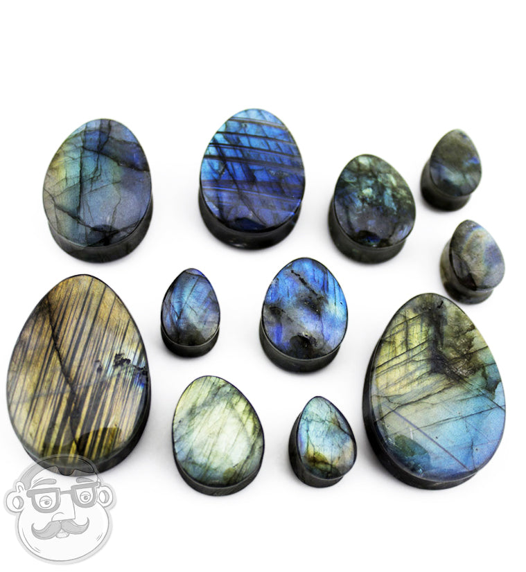 Labradorite Stone Teardrop Plugs